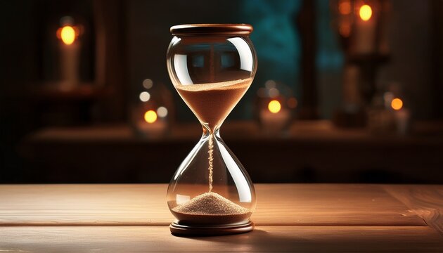 an hourglass sits on a table symbolizing the passage of time
