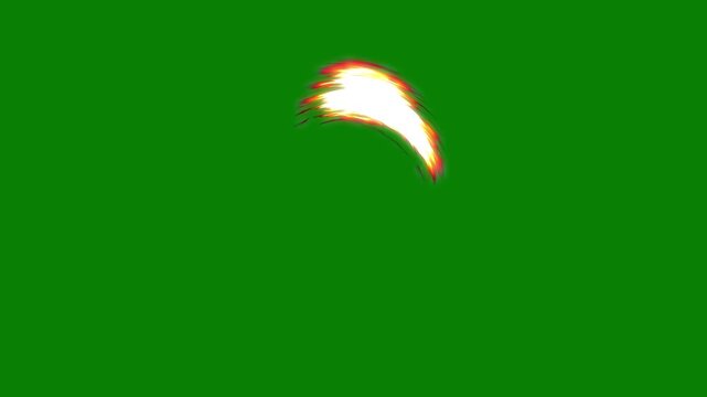A Sword slash effect for game animation, sword slash effect with heat wave distortion, anime style slash fire effect, sword slice energy transition, energy trail animation on green background, 4K