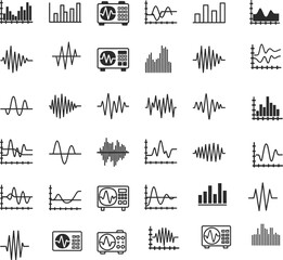 Obraz premium Collection of various waveform and graph icons in black and white