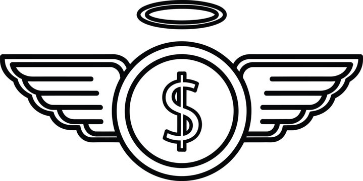 Winged dollar coin with halo symbolizing good fortune and prosperity
