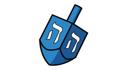 Obraz premium Traditional blue dreidel illustration with Hebrew letters used for playing games during the festive Hanukkah holiday season.