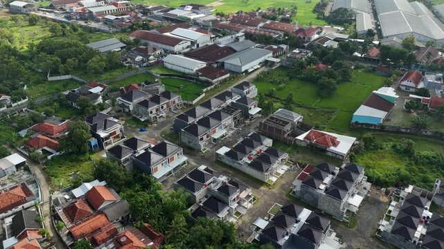 Aerial View of Residential Housing Complexes and Crowded Neighborhoods in Indonesia