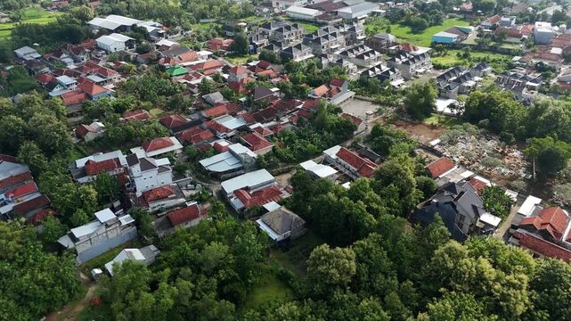 Aerial View of Residential Housing Complexes and Crowded Neighborhoods in Indonesia