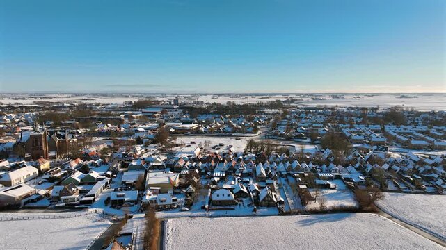 Snowy historic European city in winter
