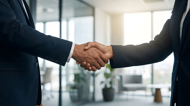 Professional business handshake between two executives in a corpo.rate office