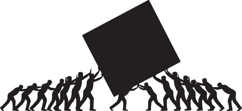 Group of people working together to move large object