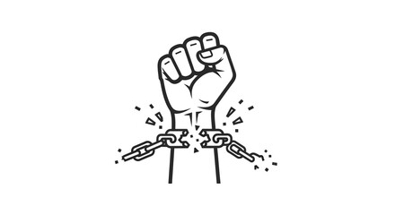 Symbolic illustration of a raised fist shattering restrictive chains, representing concepts of freedom, empowerment, protest, and overcoming adversity with powerful intent