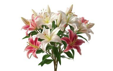Bouquet of Pink and White Lilies on Black hyperrealistic isolated on a transparent background