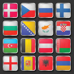 Square World Flags with Metallic Borders, Premium Square Flags with Chrome Metallic Edges