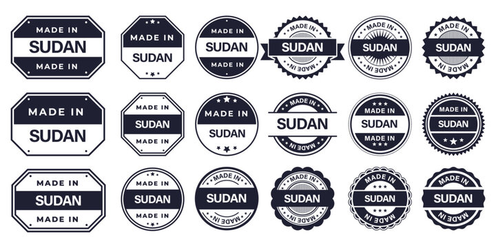 Made in SUDAN Vintage Stamp Badges Collection, Made in SUDAN Retro Badge & Stamp Logo Collection