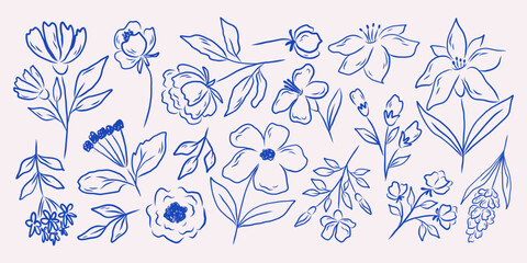 Hand draw sketch style different flowers illustration.