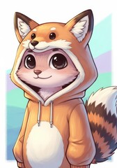 Naklejka premium Adorable cartoon mammal character wearing a hooded garment featuring an animal face design