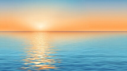 Obraz premium Calm ocean waters reflecting the sunrise's warmth against a graduated sky