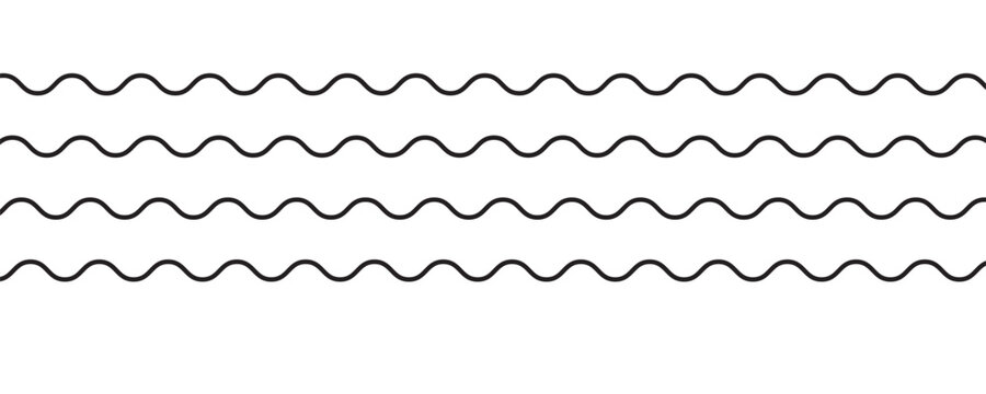 Water waves. Set of wavy zigzag lines. Wave thin line background. Vector zigzag and wavy horizontal underline. Vector illustration