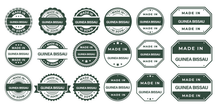 Made in Guinea-Bissau Vintage Stamp Badges Collection, Made in Guinea-Bissau Retro Badge & Stamp Logo Collection