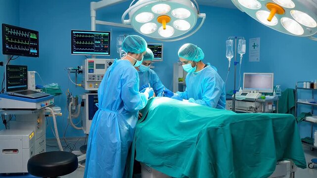 Surgeons performing operation in hospital