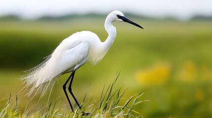 Elegant Little Egret A Portrait of Grace in Green Meadow.