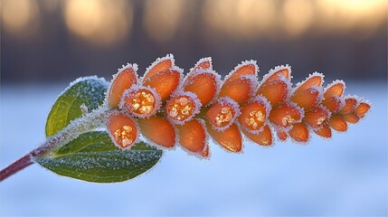 Frosted Orange Flower Buds Winters Delicate Beauty in Macro Detail.