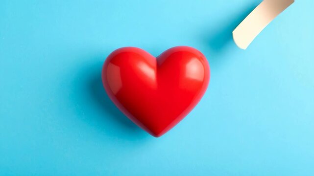 Red Heart Shape with Bandages on a Blue Background