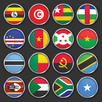 Circular World Flags with Metallic Borders, Premium Circular Flags with Chrome Metallic Edges