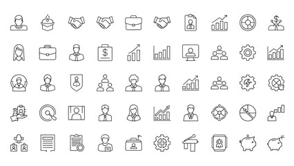 Fototapeta premium Collection of Diverse Business Management and Human Resources Outline Symbols for Web and Mobile Applications