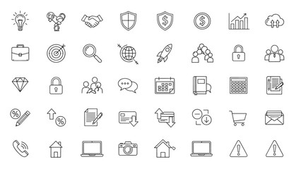 Fototapeta premium Modern Business and Finance Line Icons for Various Applications Including Strategy Security Communication and Data Management