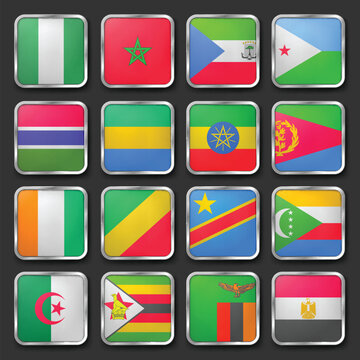 Square World Flags with Metallic Borders, Premium Square Flags with Chrome Metallic Edges