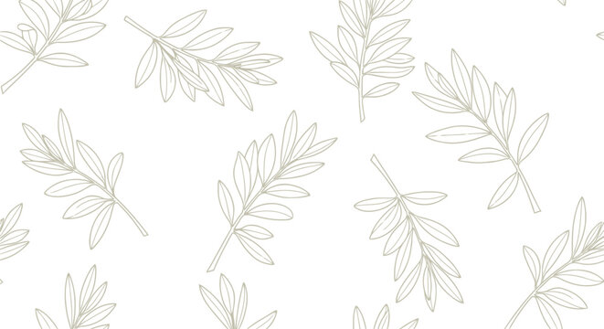Seamless botanical leaf pattern vector clipart, minimalist hand-drawn foliage background design