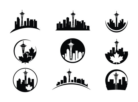 Image features a series of vector designs showcasing seattle&rsquo;s iconic skyline with varying shapes.