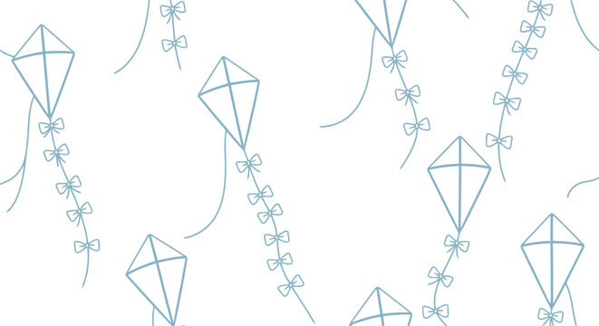 Seamless blue kite pattern vector clipart for kids, playful spring background design