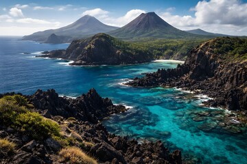 Volcanic island ecosystem with endemic wildlife shaped by isolation ancient geology and ocean currents