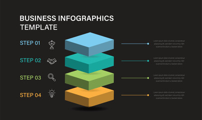 3d block with 4 layers info graphic template design. Business info graphic template. Vector illustration.