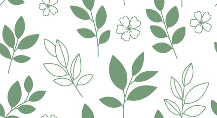 Green botanical leaves and flowers seamless pattern vector clipart for spring design