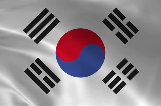 South Korea National Flag Waving in 4K, Republic of Korea Taegeukgi with Red Blue Center and Black Trigrams, Loop