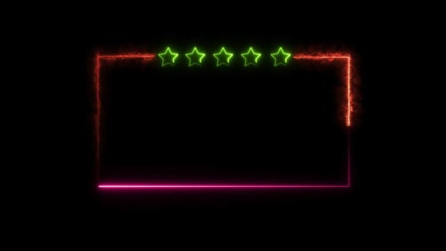 Neon bright customer review frame icon lime green color Animation. Abstract  five Star frame icon. Customer review giving 5 star feedback 4k video. 