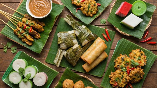  Assorted Traditional Indonesian Snacks Jajanan Pasar on Banana Leaves