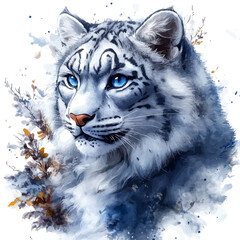 watercolor of Snow Leopard, vector, isolated on a white background. © nexora