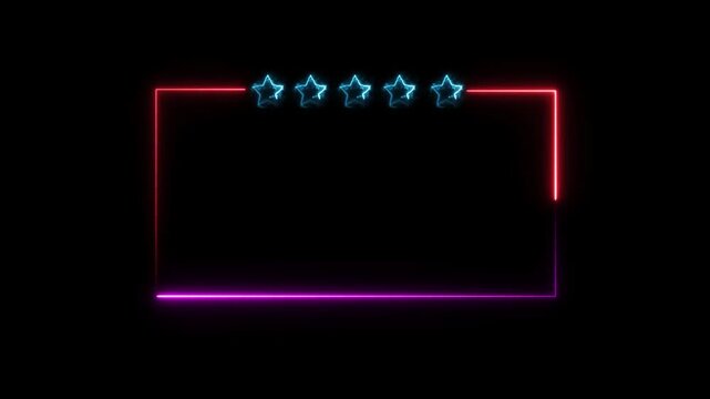 Neon bright customer review frame icon royal blue color Animation. Abstract  five Star frame icon. Customer review giving 5 star feedback 4k video. 