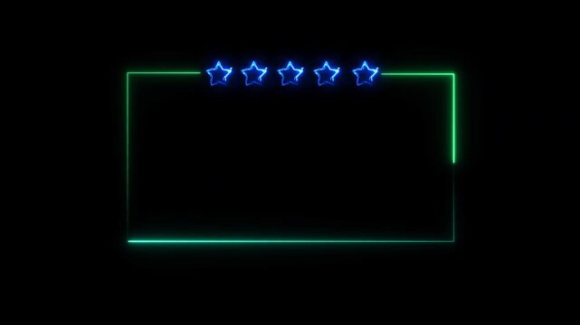 Neon bright customer review frame icon royal blue color Animation. Abstract  five Star frame icon. Customer review giving 5 star feedback 4k video. 