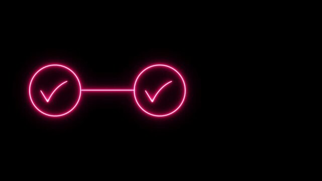 Neon bright 3 step infographic process with check mark icon royal blue color animation. Abstract beautiful Step-by-Step Guide.