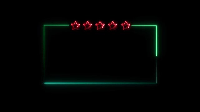 Neon bright customer review frame icon red color Animation. Abstract  five Star frame icon. Customer review giving 5 star feedback 4k video. 