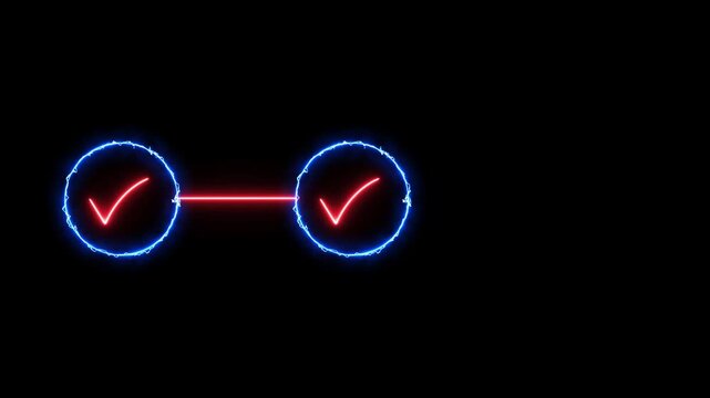 Neon bright 3 step infographic process with check mark icon royal blue color animation. Abstract beautiful Step-by-Step Guide.
