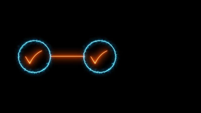 
Neon bright 3 step infographic process with check mark icon orange color animation. Abstract beautiful Step-by-Step Guide.