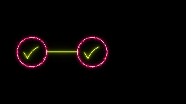 Neon bright 3 step infographic process with check mark icon orange color animation. Abstract beautiful Step-by-Step Guide.
