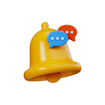 3D Notification Bell Icon with Chat Bubbles