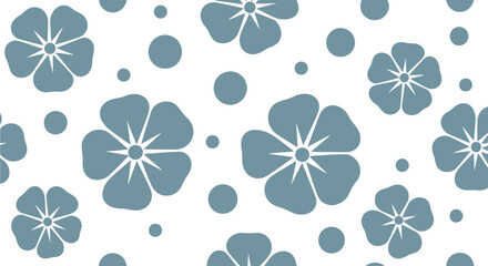 Blue floral seamless pattern vector clipart with abstract flowers and dots on white background