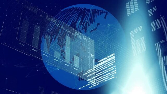 White-blue beam rising, causing holographic globe rotating, HUD panels sliding, revealing dashboard