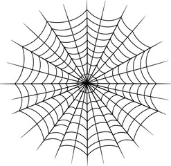 Obraz premium Intricate Spider Web Vector Illustration, Black and White Symmetrical Cobweb Graphic, Halloween Spooky Design Element, CAD Drawing Flat Vector Illustration, Isolated Decor