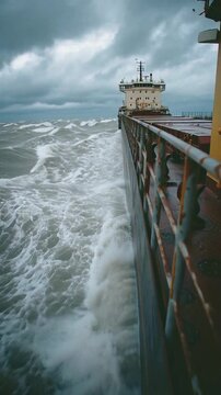 Frachtschiff auf dem Eriesee im Novembersturm &ndash; Kampf gegen die grollenden Wellen