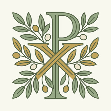 Chi Rho monogram with green olive branches